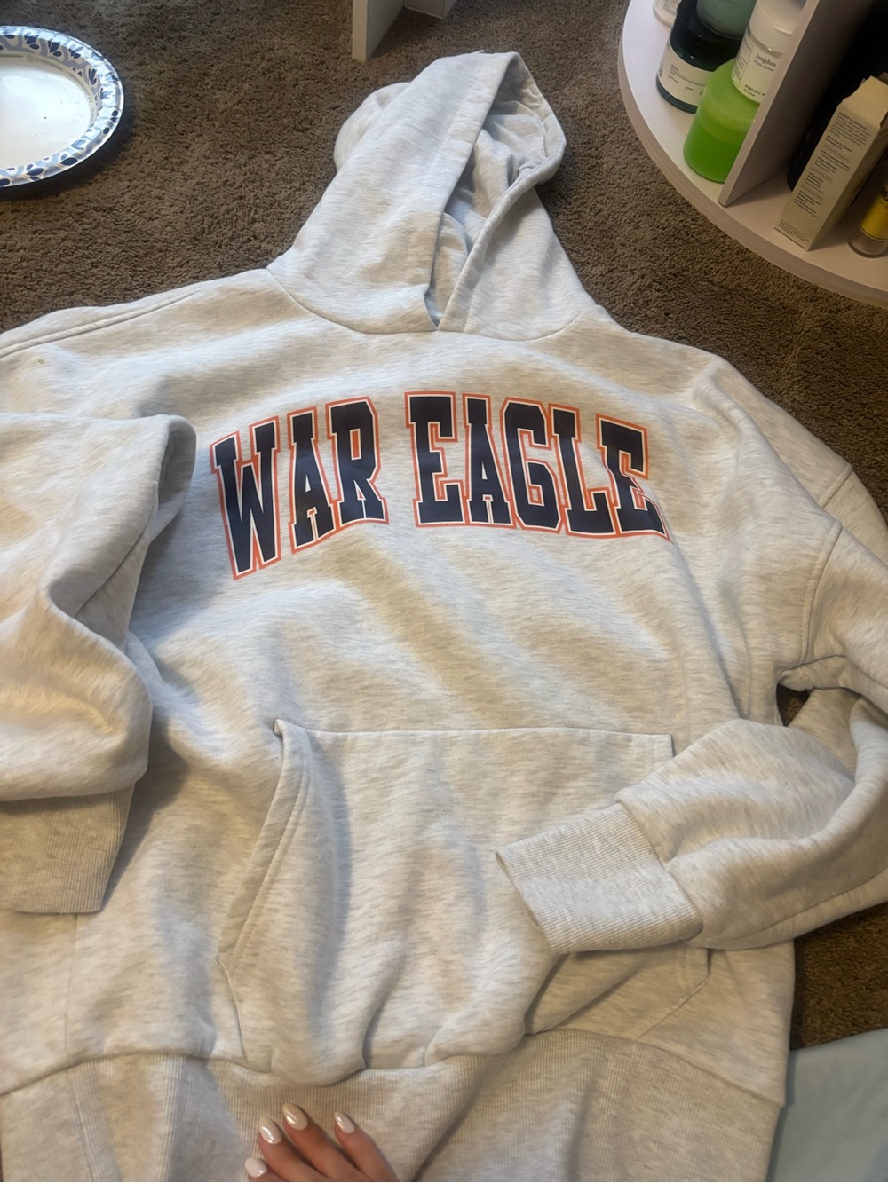 War Eagle Gray Hoodie with Navy & Orange Logo